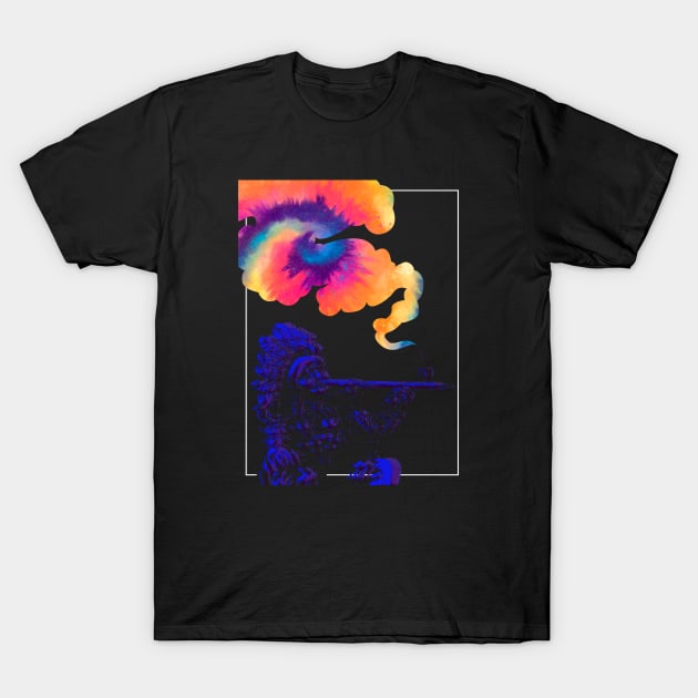 Native American Chief Smoking Pipe with Psychedelic Smoke T-Shirt by EddieBalevo